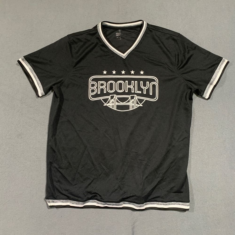 BKLYN Brooklyn Jersey Style Top Women's Size XL Black Sports T-Shirt V Neck